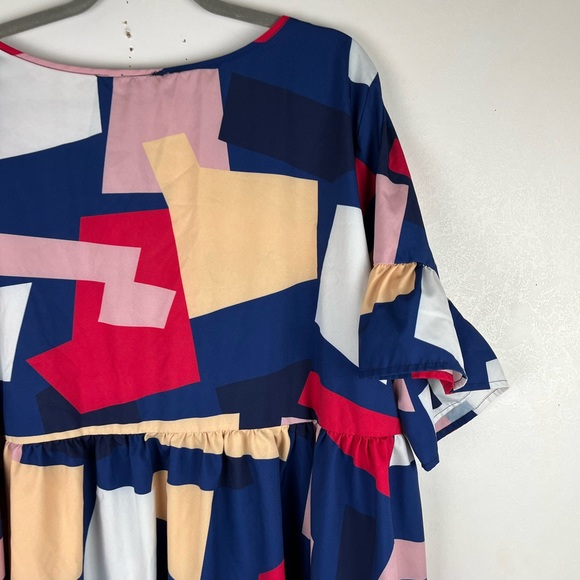 SHEIN Curve Sheath Dress Geometric Print Short Sleeve 4X Multicolored Tie Neck - Picture 7 of 11